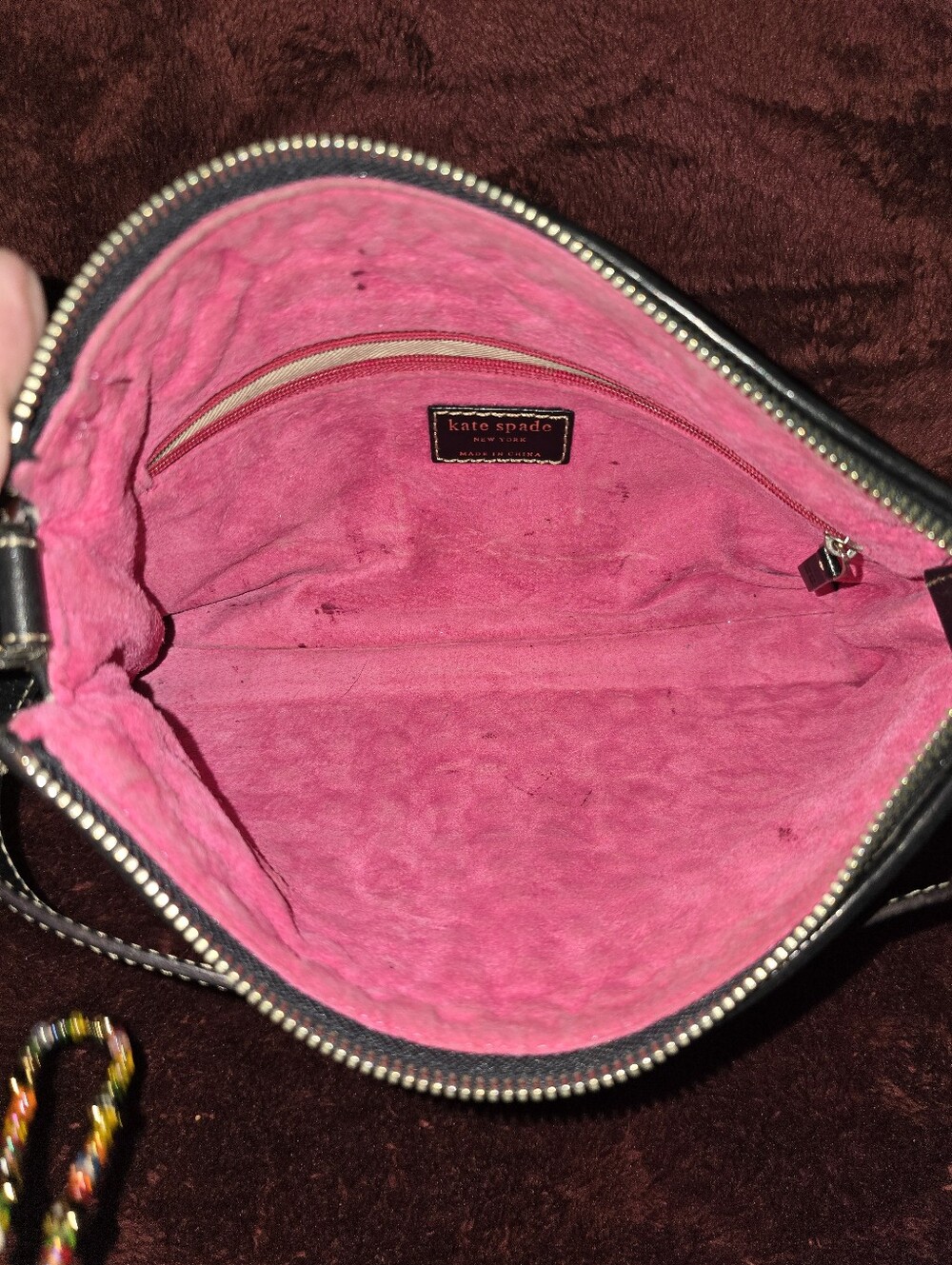 Kate Spade New York Noel Quilted Shoulder Bag Purse Black Pink Suede Lining - Picture 11 of 16